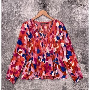 Mister Zimi Top 14 Womens Colorful Floral Smocked Long Sleeve Blouse